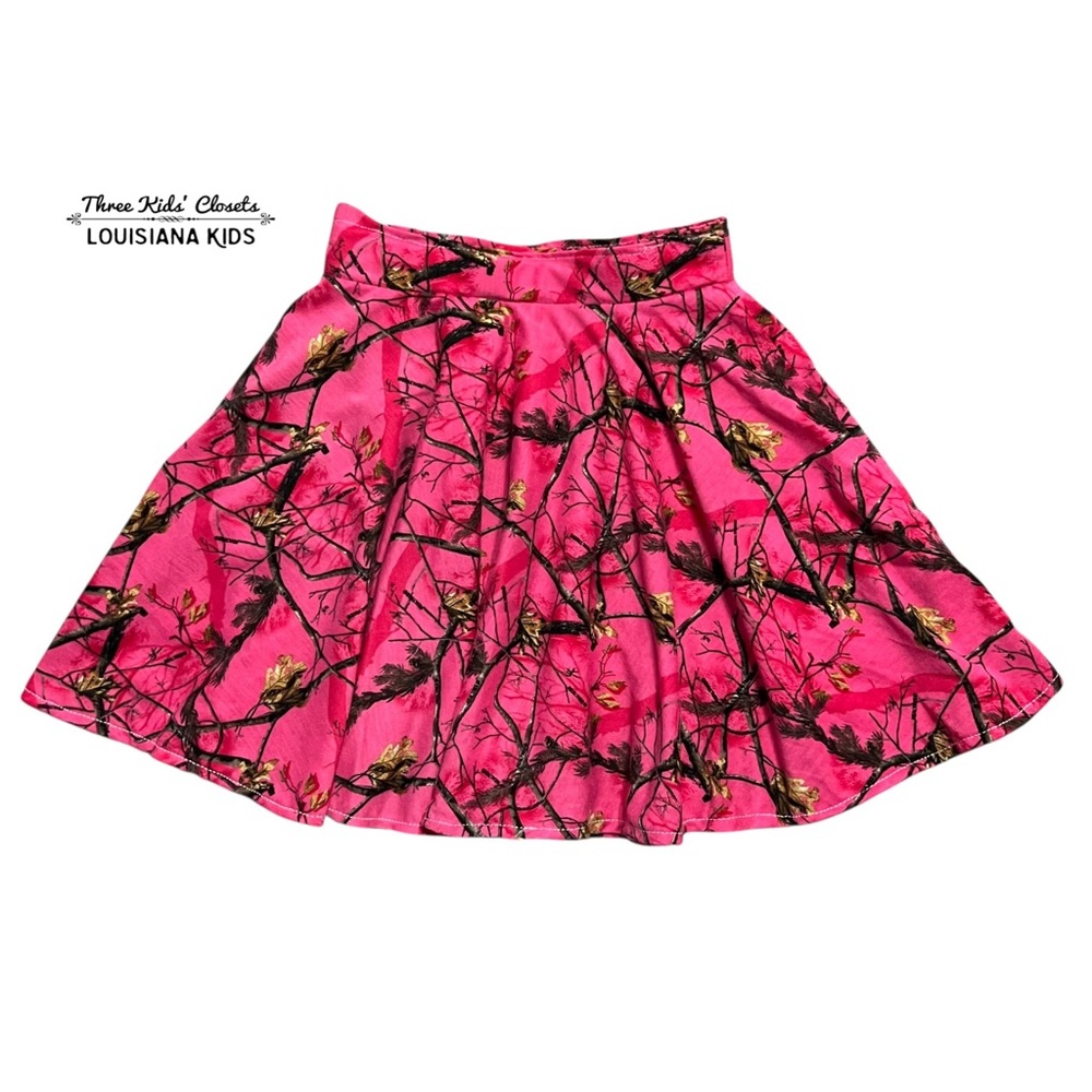 Handmade 6Y Girls Pink Woodland Branches & Leaves Twirly Skirt